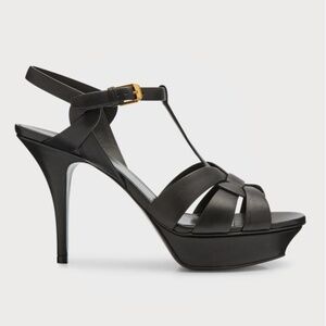 NEW Saint Laurant Tribute Patent Sandals, 4" Heel Black size 40